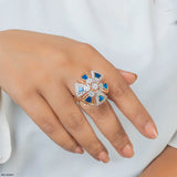 Kinetic Enameling Cluster Diamond Cocktail Ring 14K White Gold