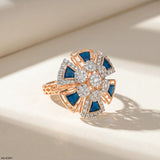 Kinetic Enameling Cluster Diamond Cocktail Ring 14K White Gold