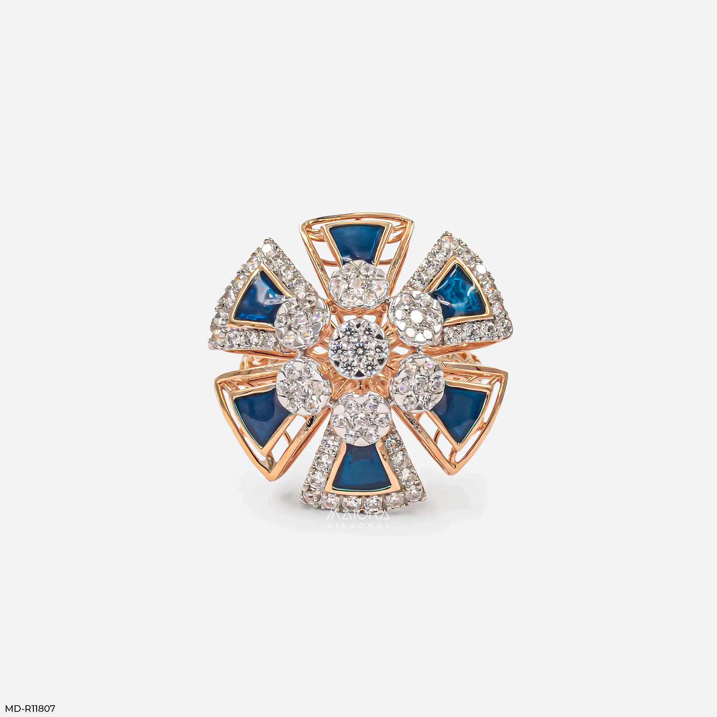 Kinetic Enameling Cluster Diamond Cocktail Ring
