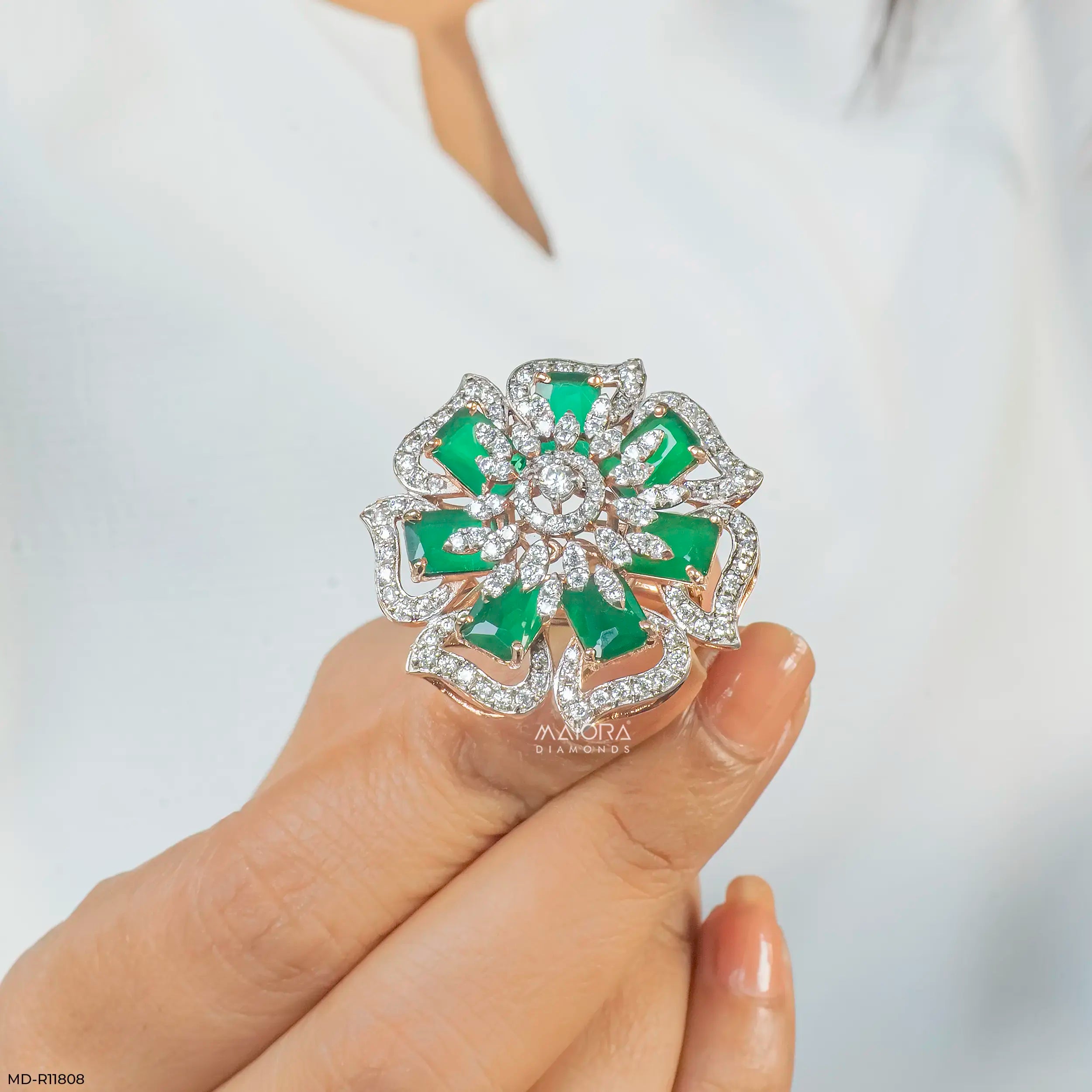 Emerald Blossom Diamond Cocktail Ring