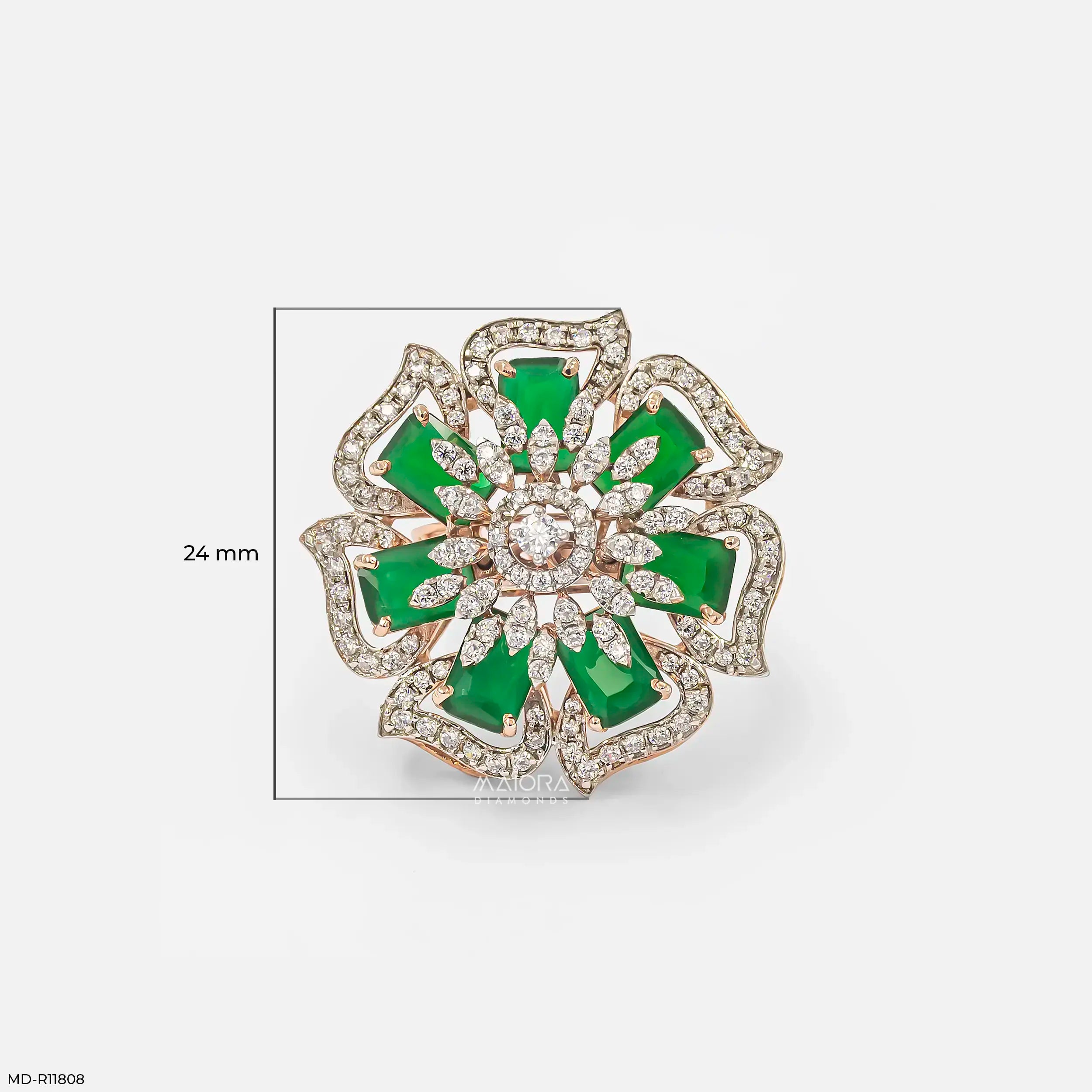 Emerald Blossom Diamond Cocktail Ring 9K White Gold