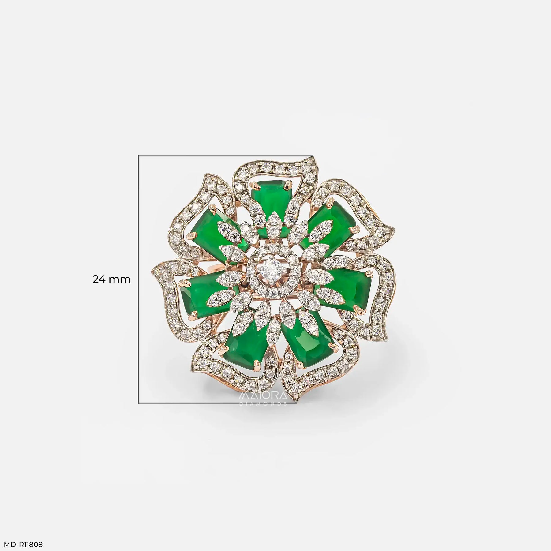 Emerald Blossom Diamond Cocktail Ring 9K White Gold