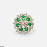 Emerald Blossom Diamond Cocktail Ring 9K White Gold
