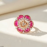 Oval Ruby Rose Diamond Cocktail Ring Platinum 950