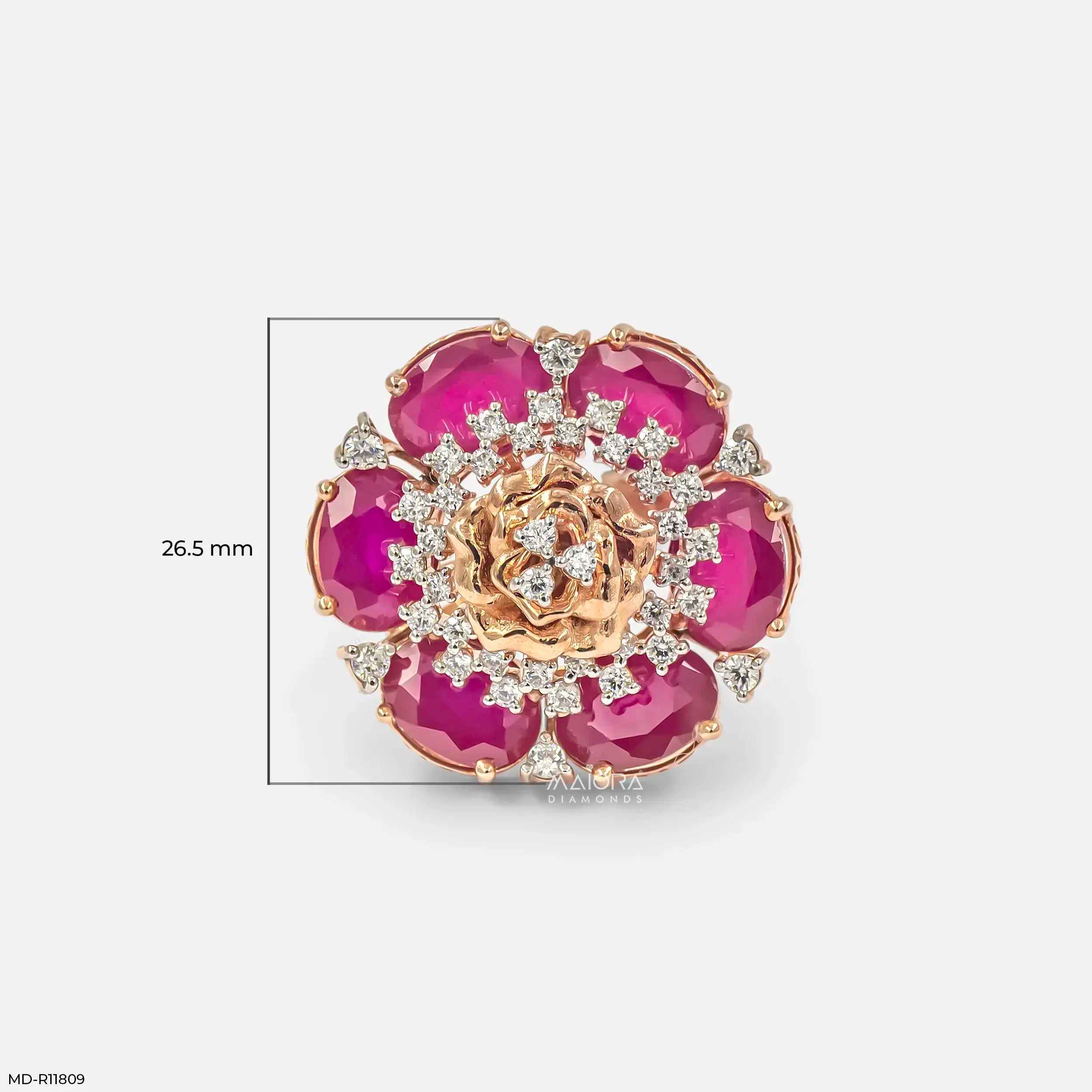 Oval Ruby Rose Diamond Cocktail Ring 14K Rose Gold
