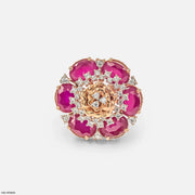 Oval Ruby Rose Diamond Cocktail Ring 14K Rose Gold
