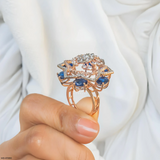 Victorian Blue Sapphire Halo Diamond Cocktail Ring Platinum 950