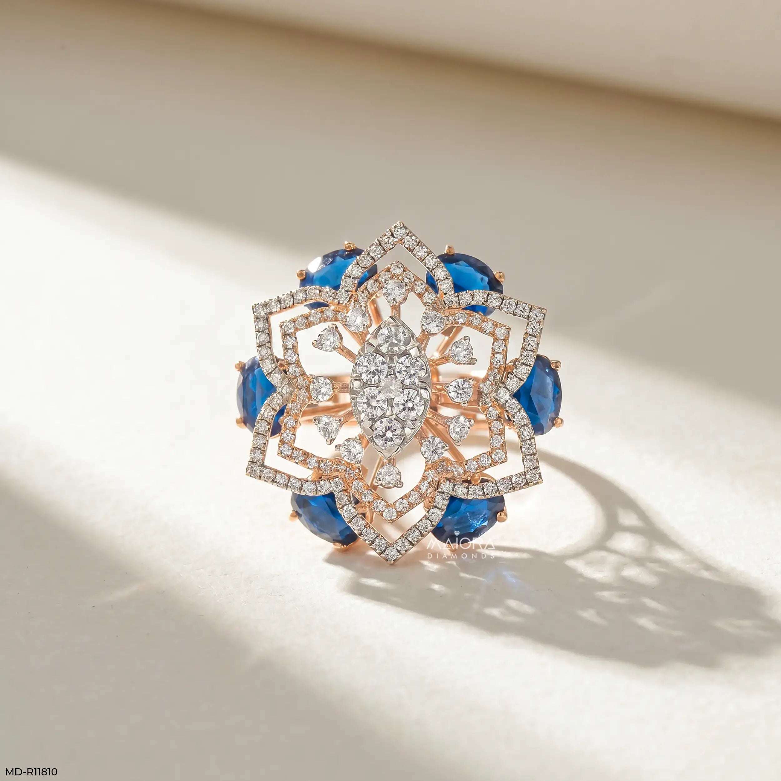 Victorian Blue Sapphire Halo Diamond Cocktail Ring Platinum 950