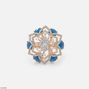 Victorian Blue Sapphire Halo Diamond Cocktail Ring Platinum 950