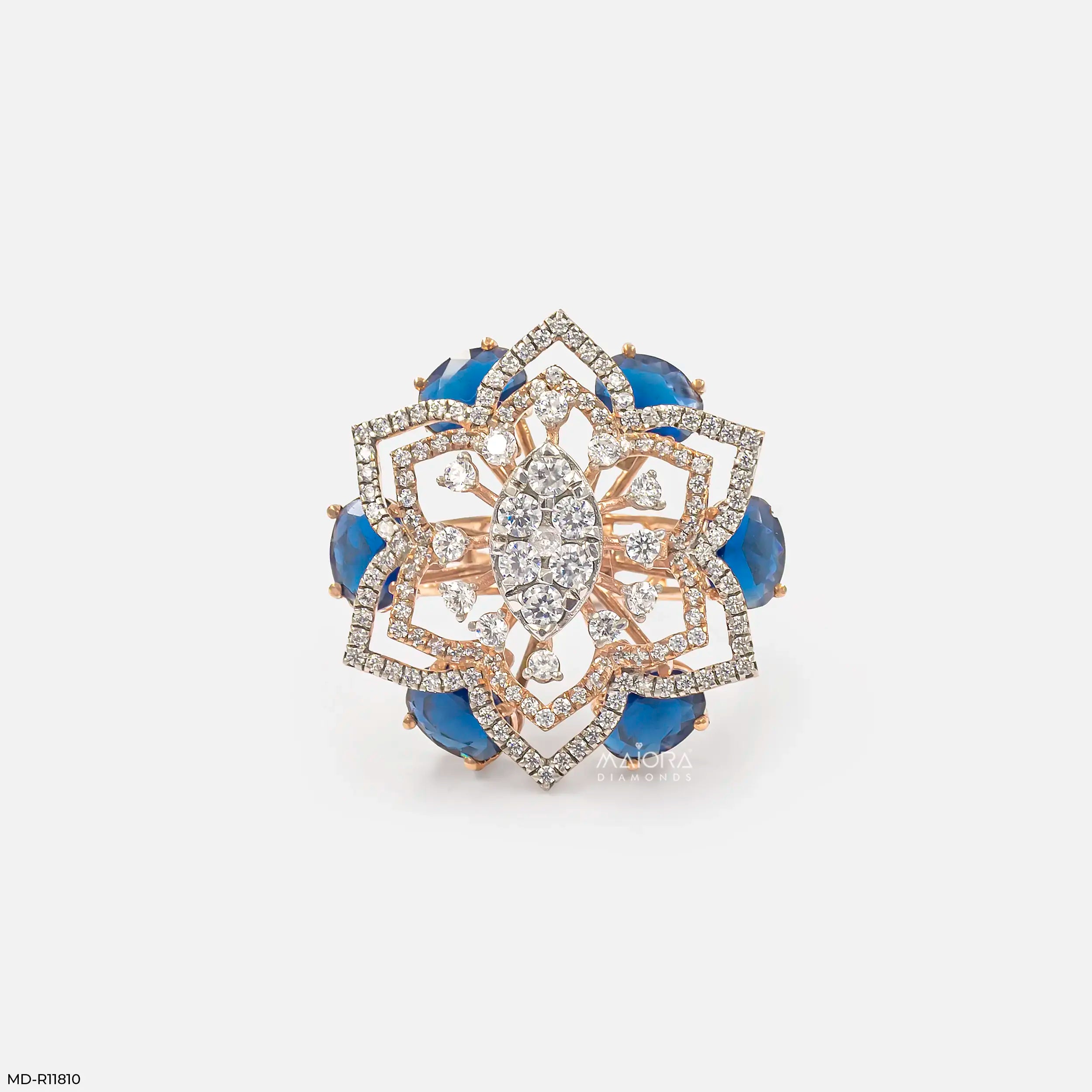 Victorian Blue Sapphire Halo Diamond Cocktail Ring