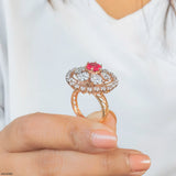 Clusters Ruby Floral Diamond Cocktail Ring Platinum 950