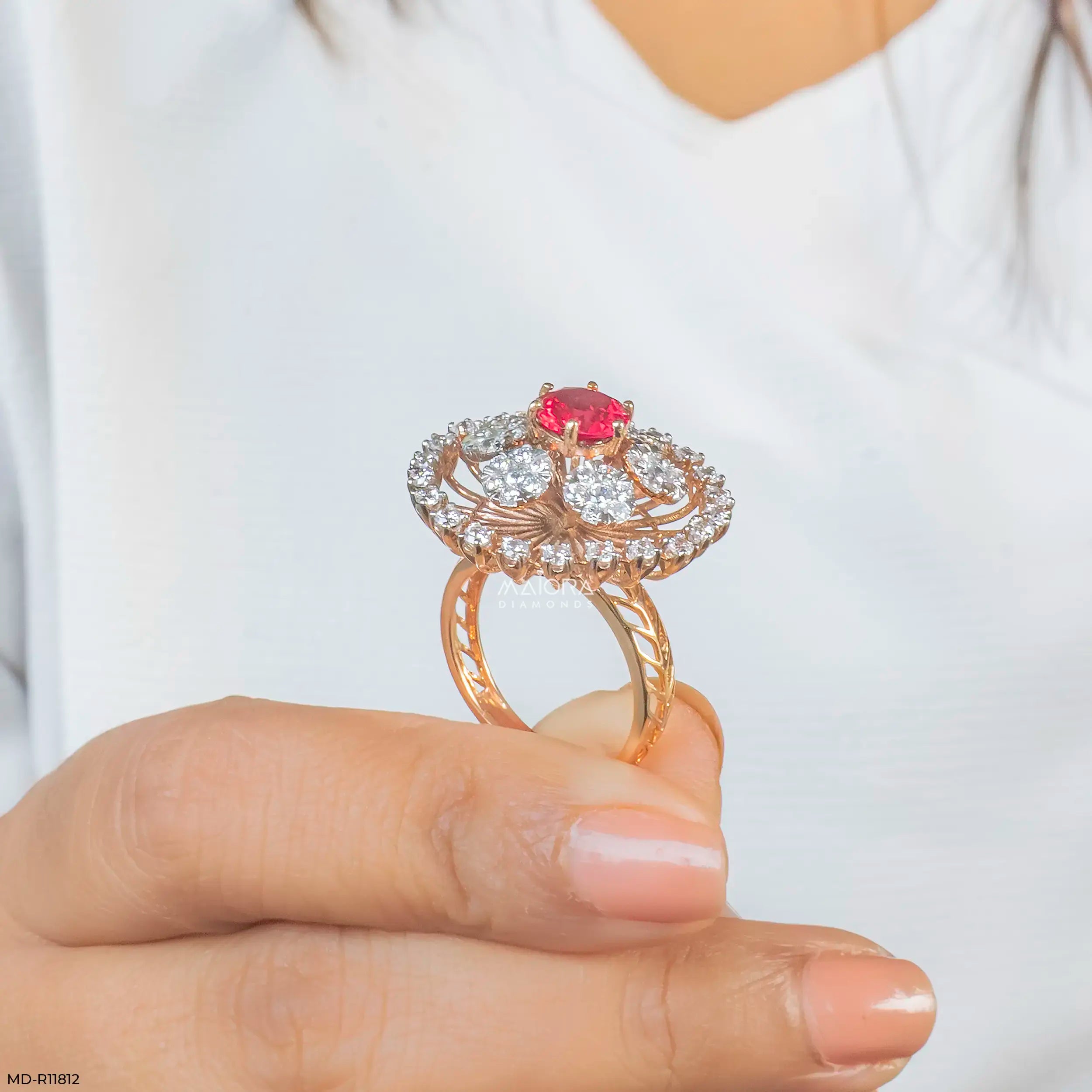 Clusters Ruby Floral Diamond Cocktail Ring