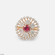 Clusters Ruby Floral Diamond Cocktail Ring 14K Rose Gold