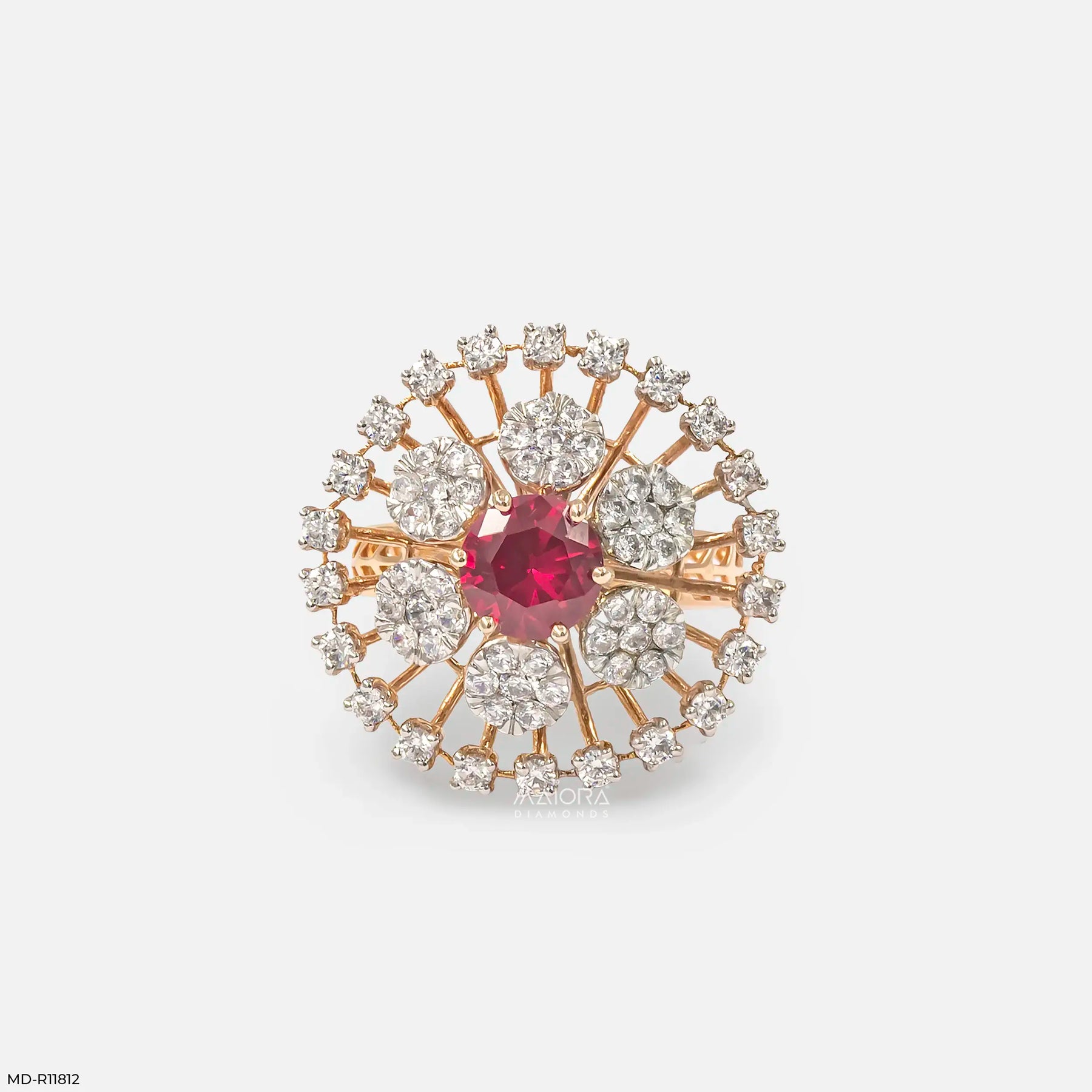 Clusters Ruby Floral Diamond Cocktail Ring Platinum 950