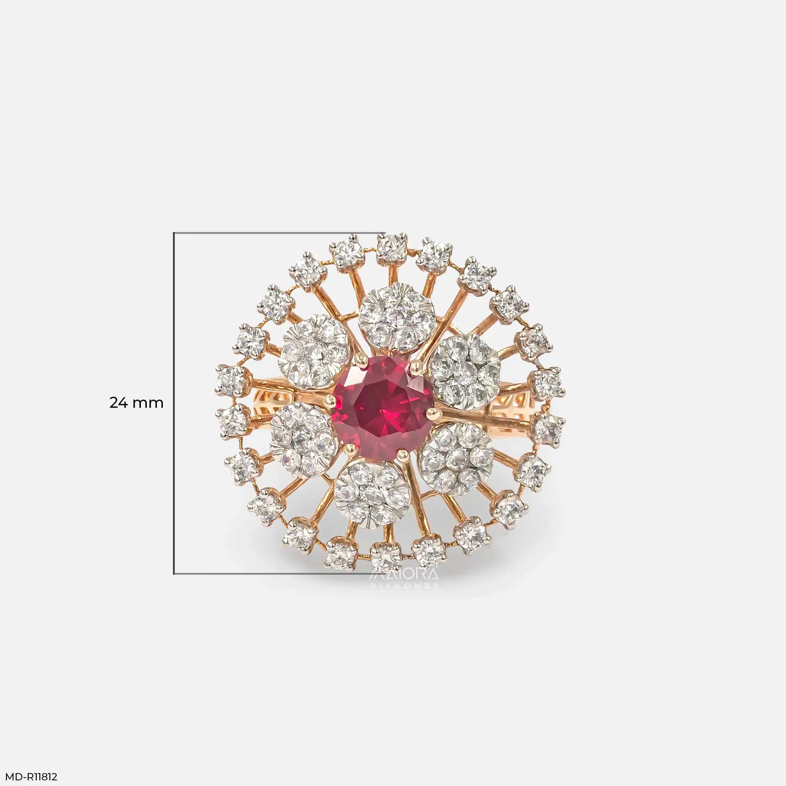 Clusters Ruby Floral Diamond Cocktail Ring 14K Rose Gold