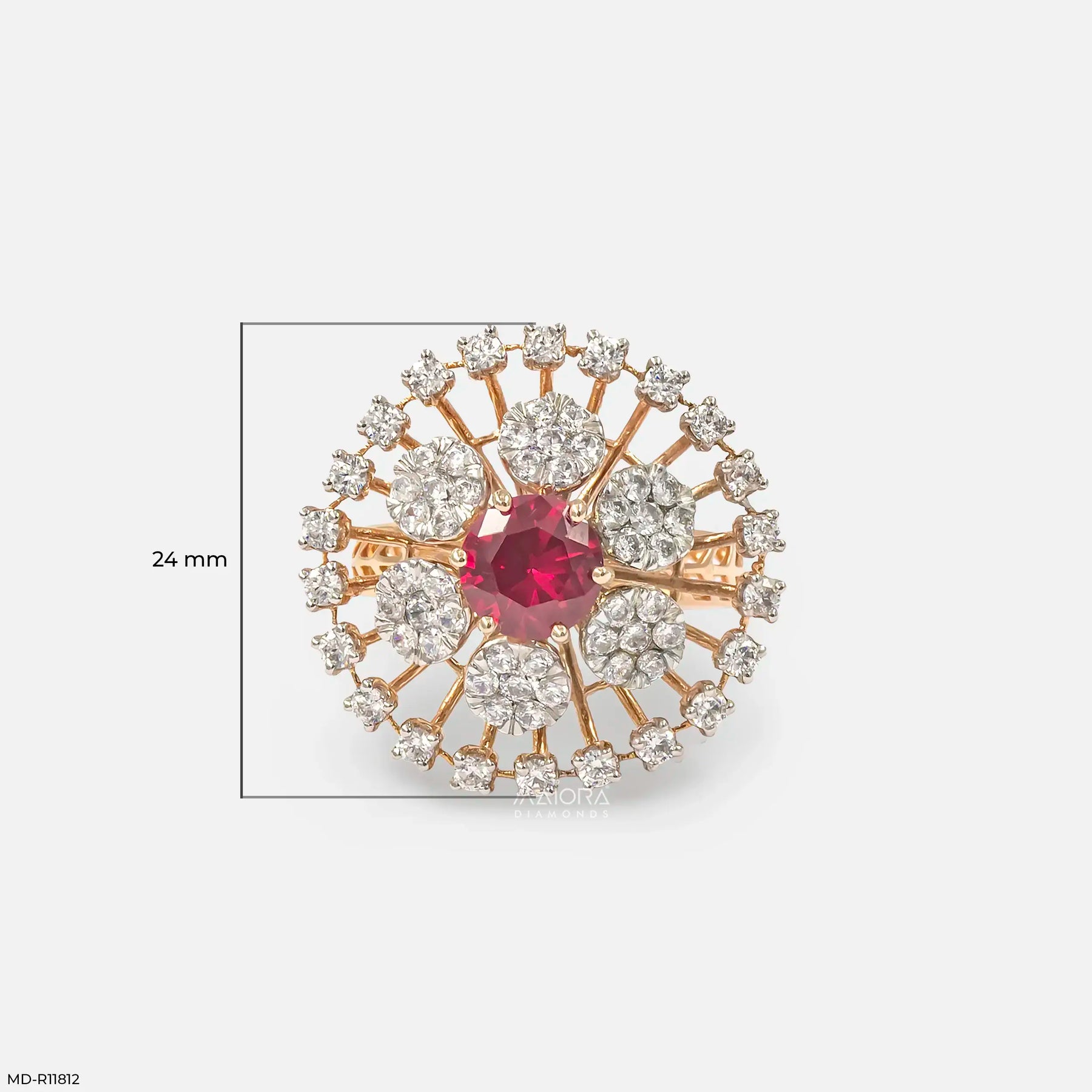 Clusters Ruby Floral Diamond Cocktail Ring Platinum 950