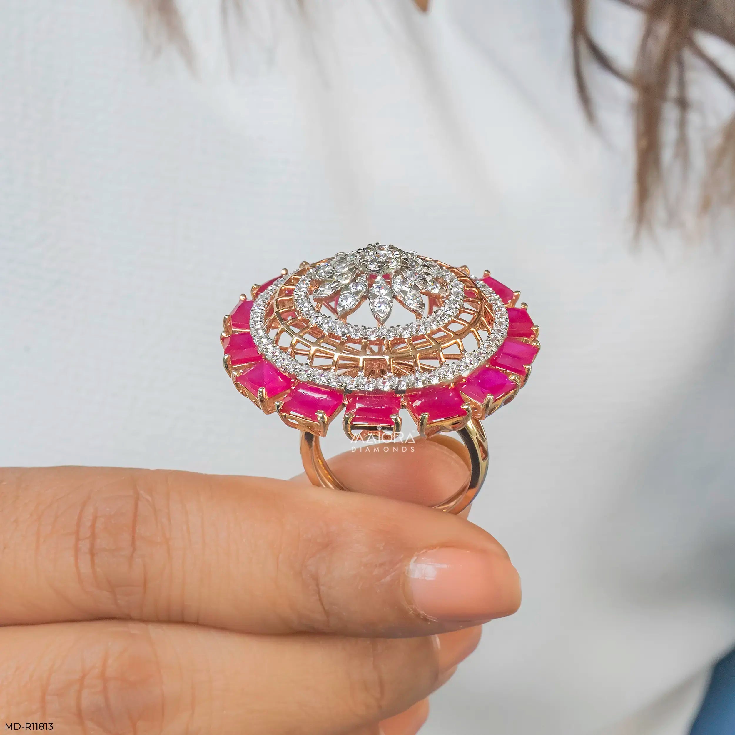 Halo Ruby Border Diamond Cocktail Ring