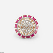 Halo Ruby Border Diamond Cocktail Ring 18K White Gold