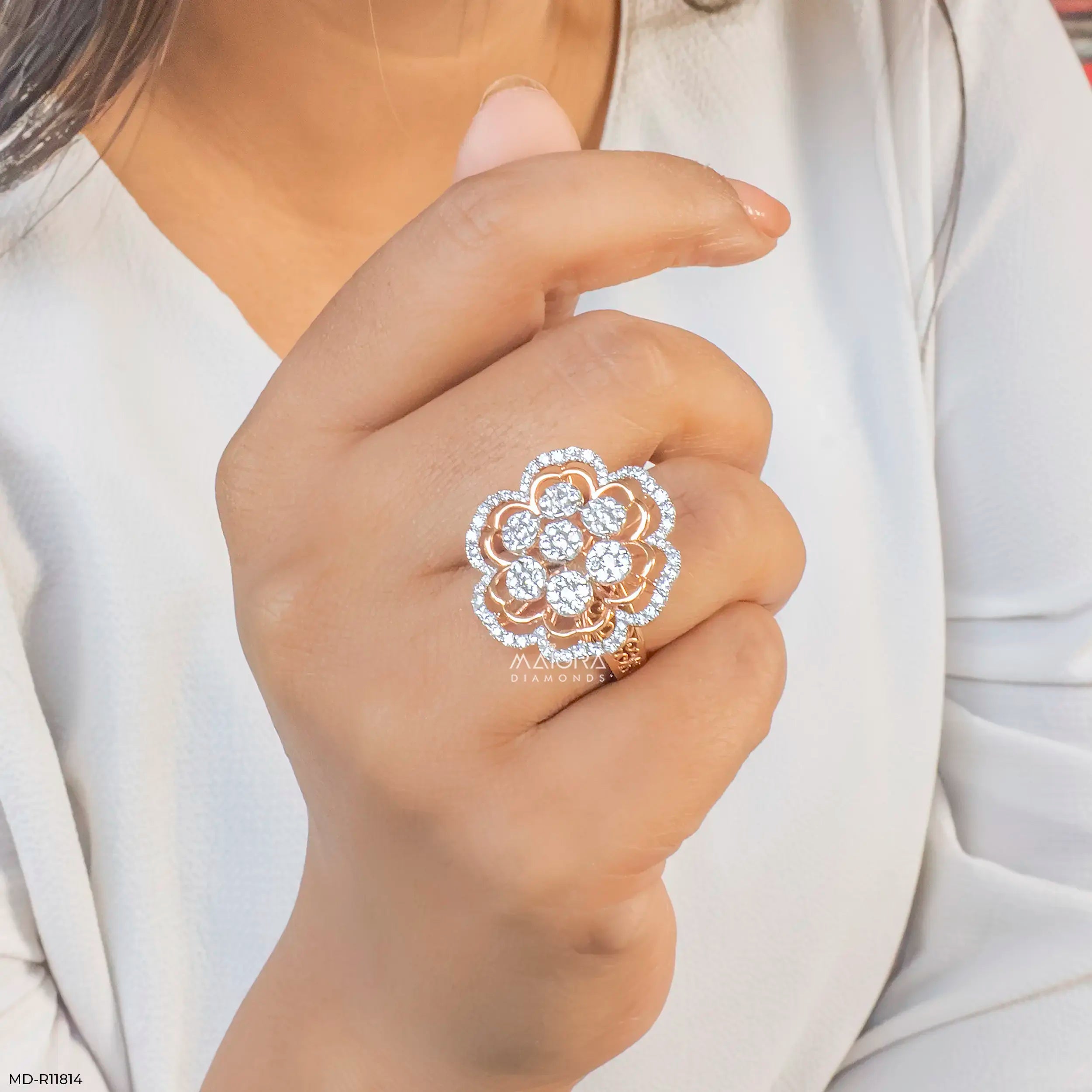 Gilded Cluster Petal Diamond Cocktail Ring 9K Yellow Gold