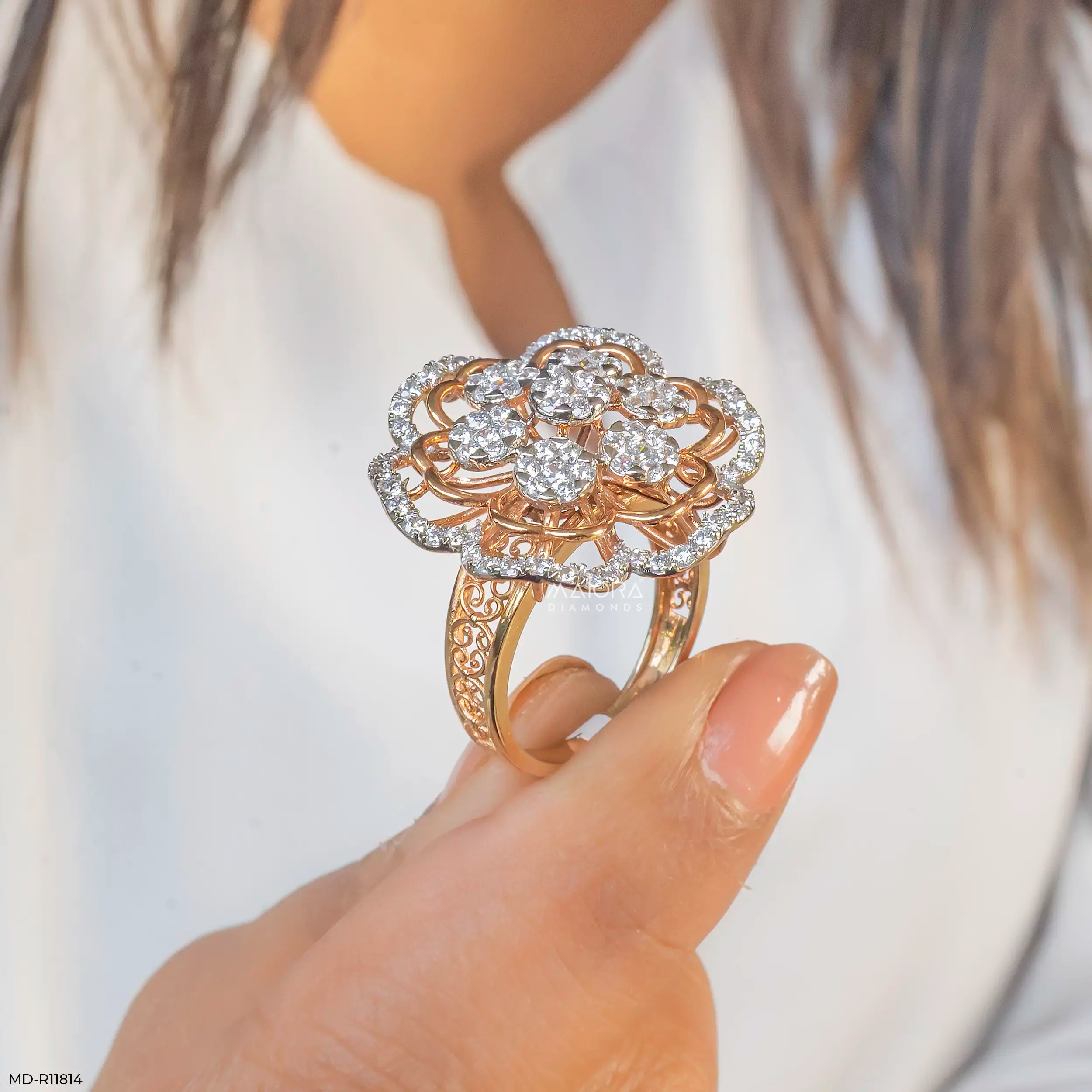 Gilded Cluster Petal Diamond Cocktail Ring Platinum 950