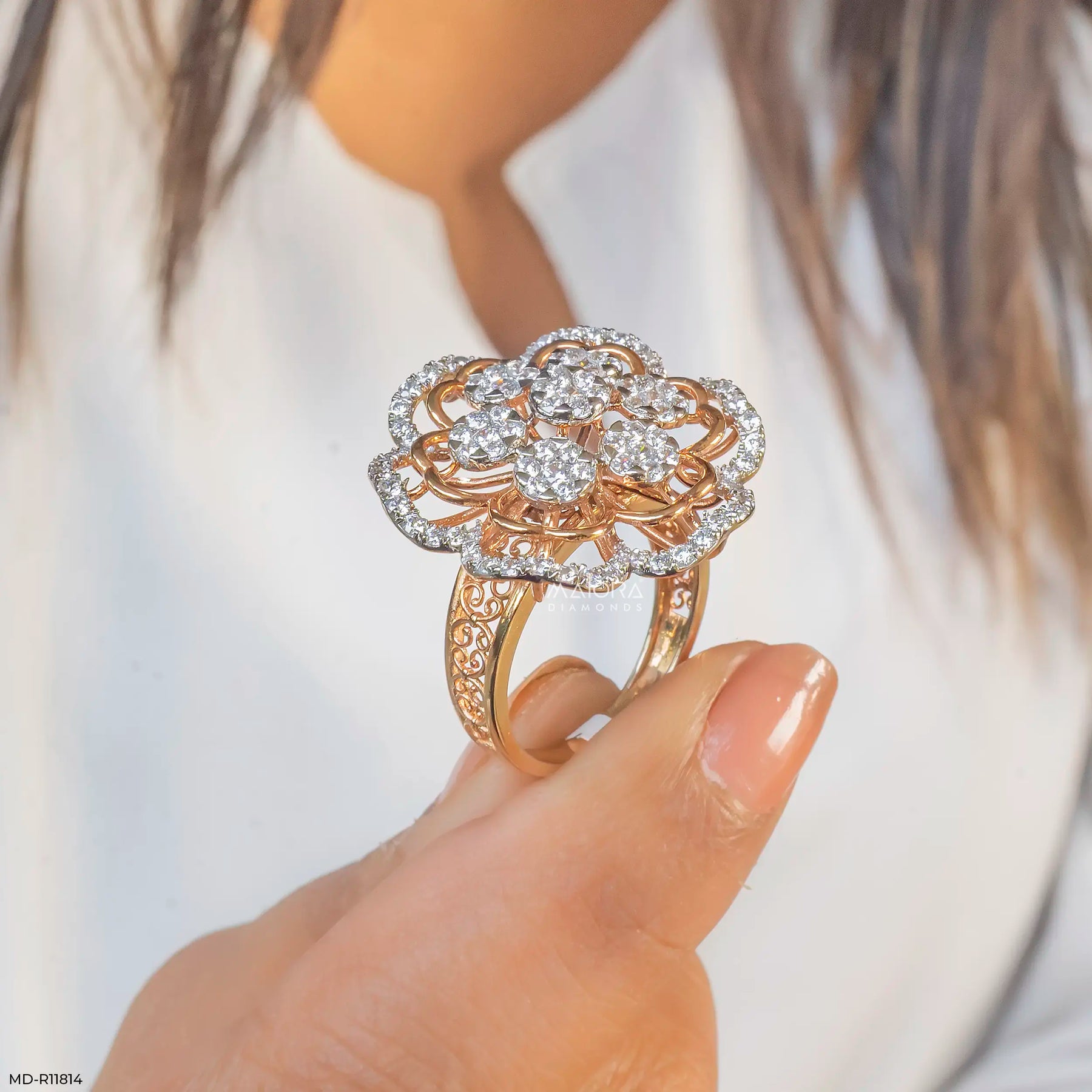 Gilded Cluster Petal Diamond Cocktail Ring Platinum 950