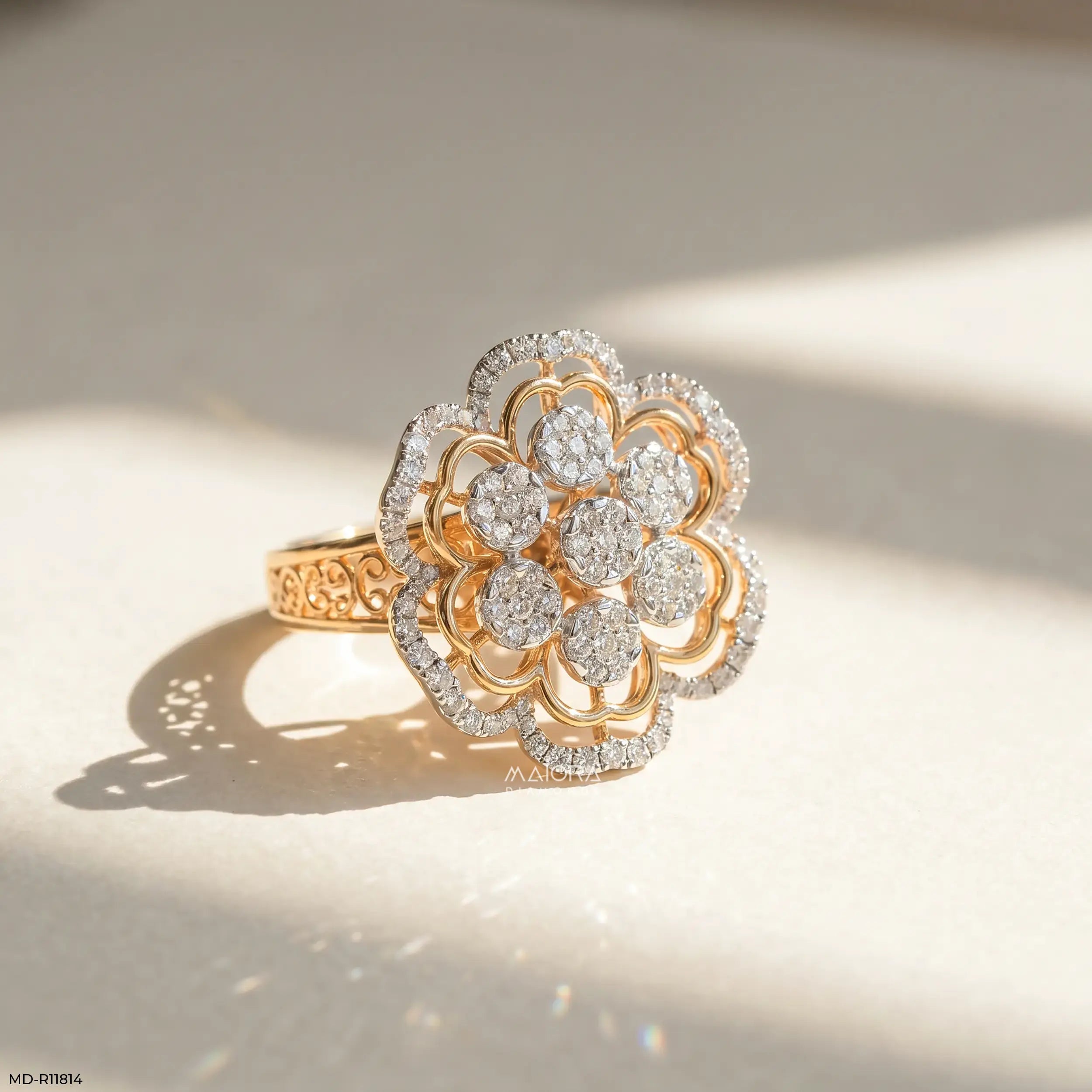 Gilded Cluster Petal Diamond Cocktail Ring