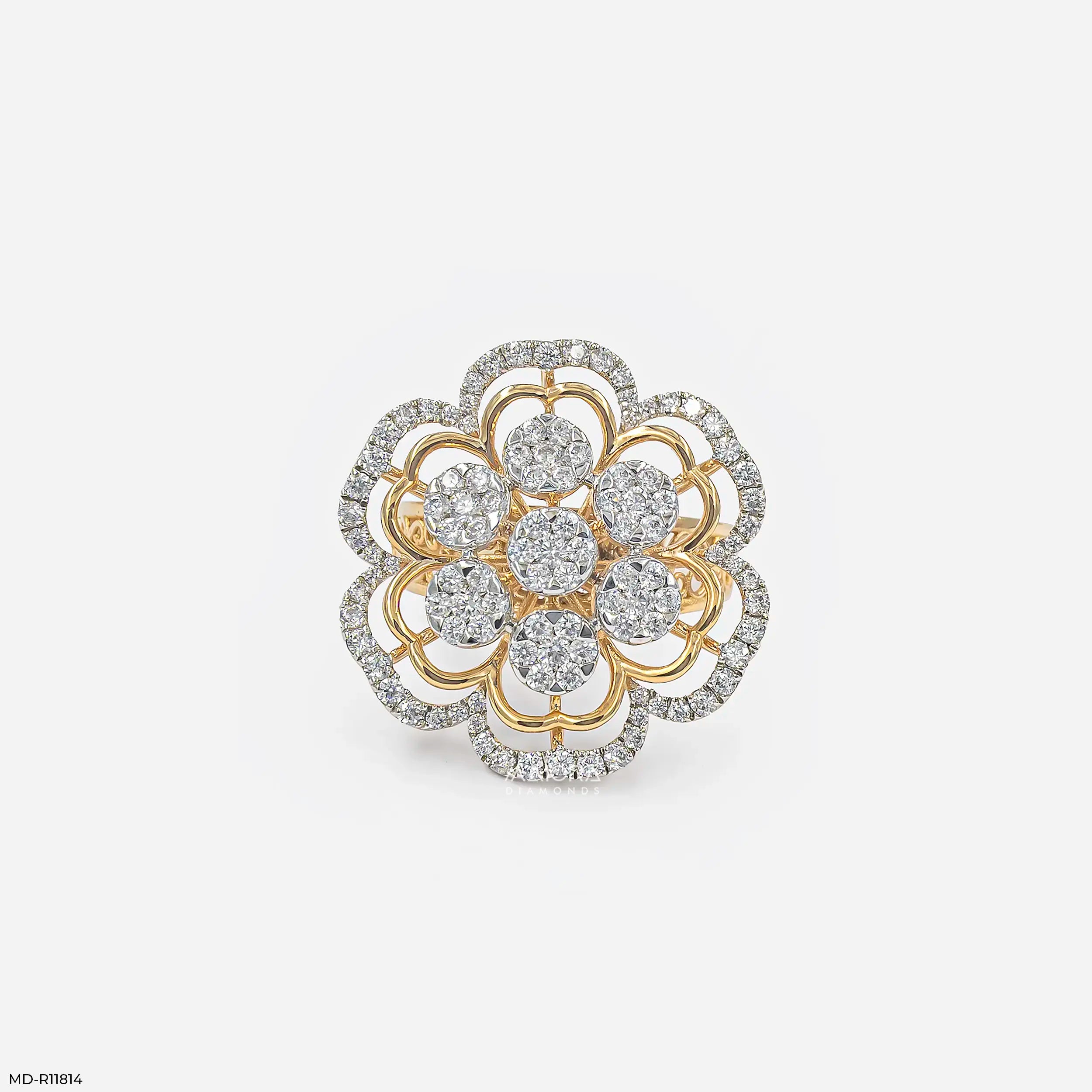 Gilded Cluster Petal Diamond Cocktail Ring 9K Yellow Gold