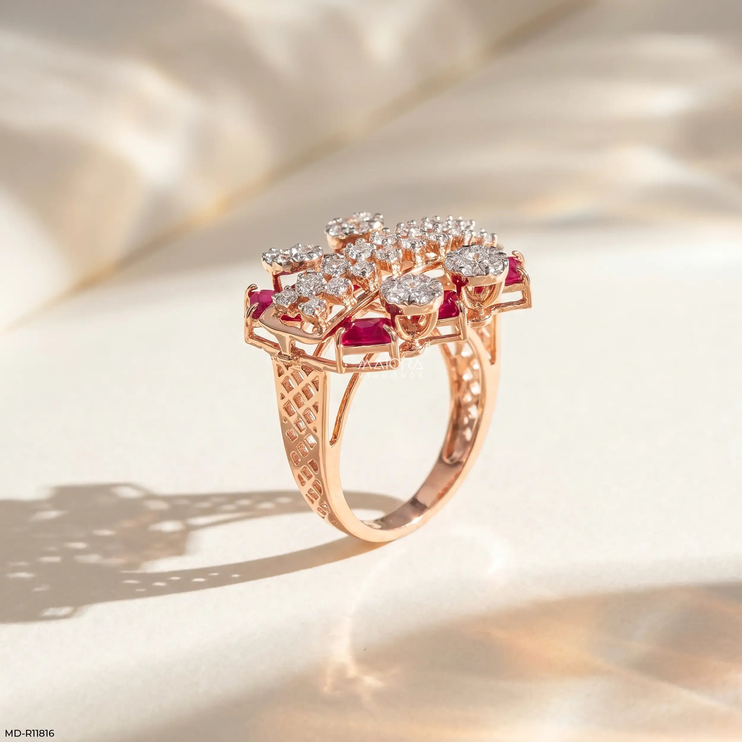 Parallel Ruby Row Diamond Cocktail Ring 18K White Gold