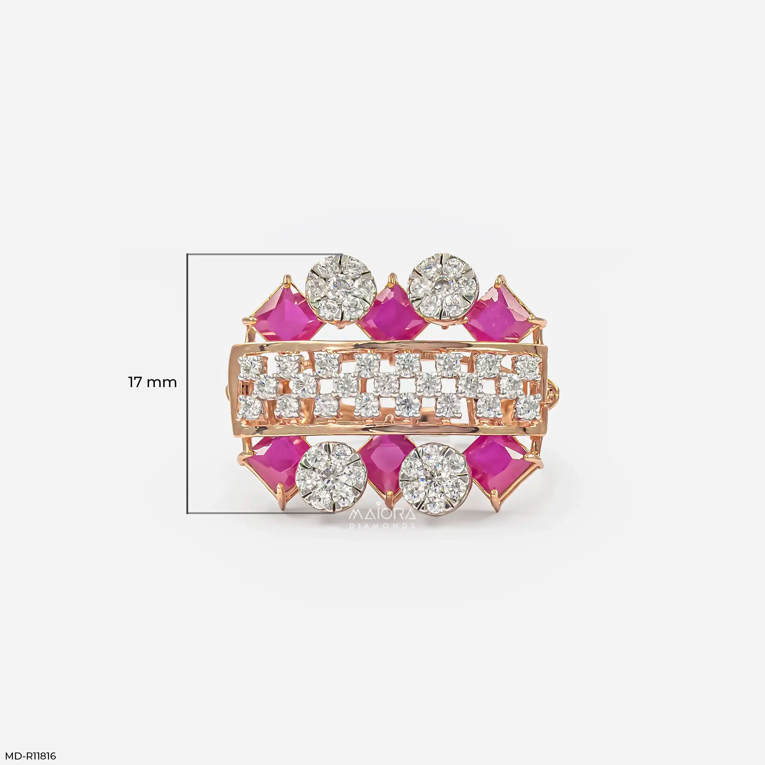 Parallel Ruby Row Diamond Cocktail Ring 18K White Gold