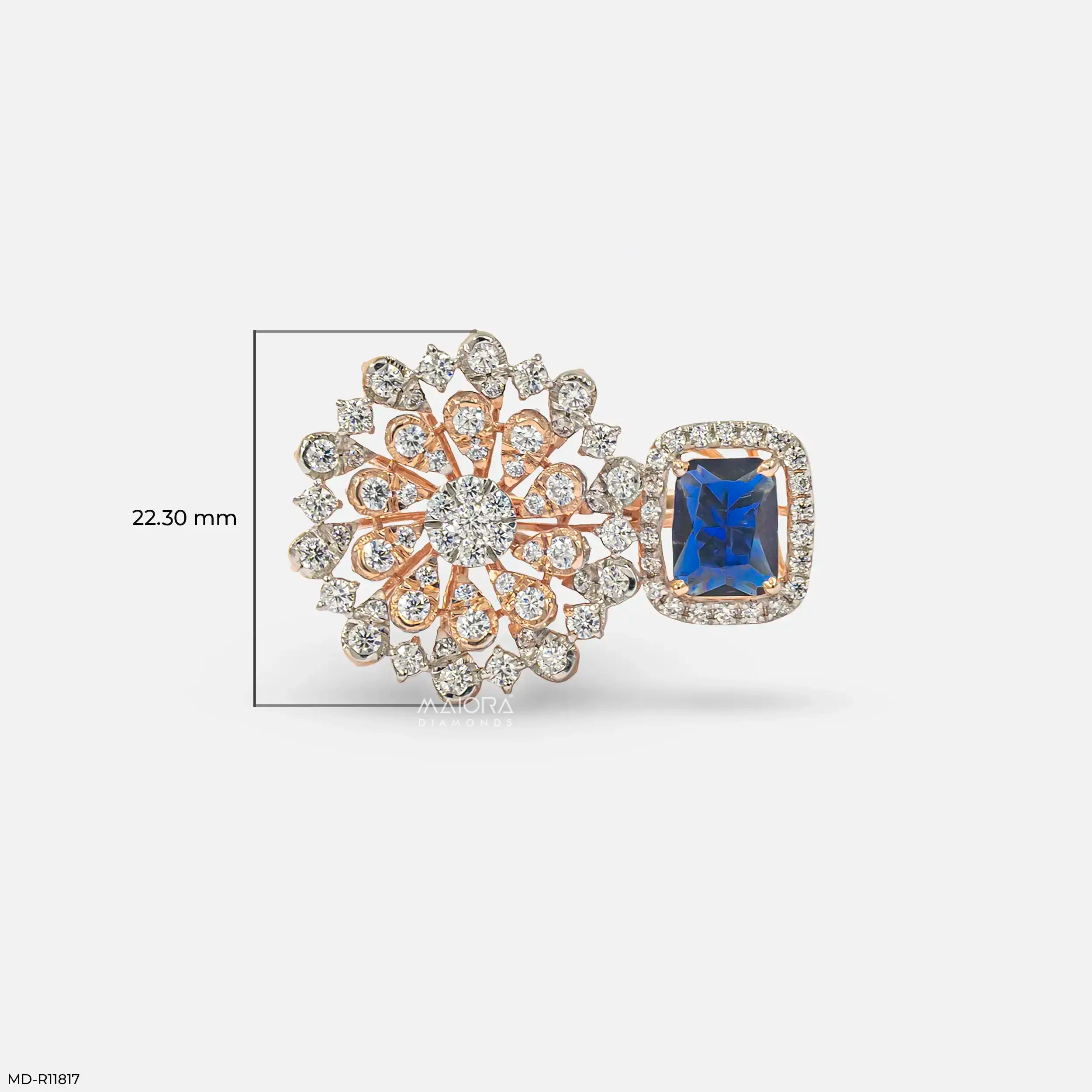 Floral Blue Sapphire Halo Diamond Cocktail Ring