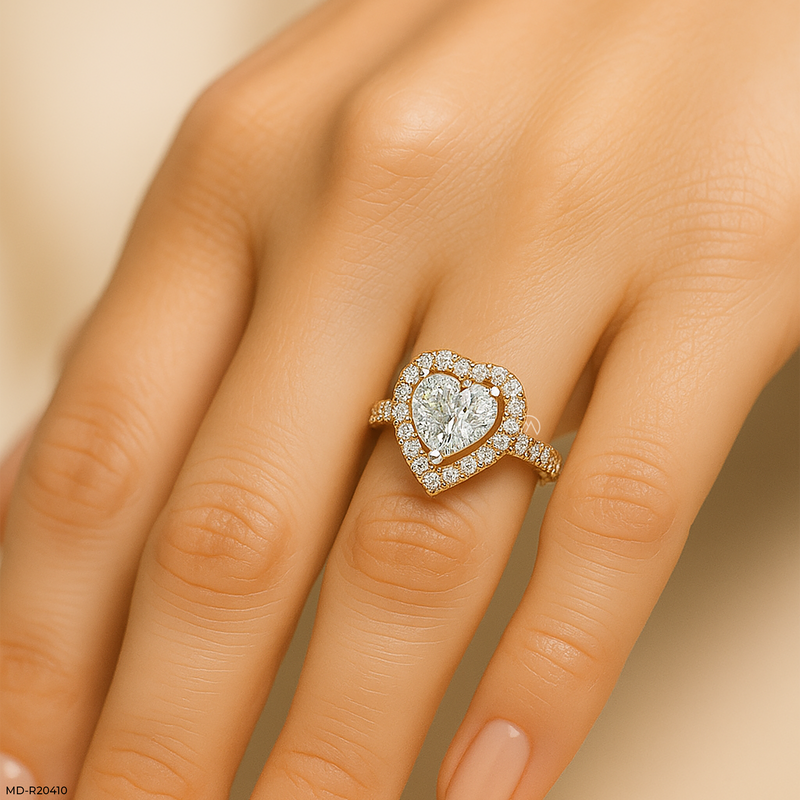 5 Carat Halo Heart Diamond Rings 14K Yellow Gold