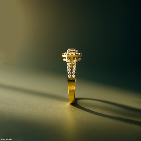 Emerald Cut Diamond Double Halo Ring 14K Yellow Gold