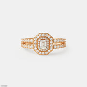 Emerald Cut Diamond Double Halo Ring 9K Rose Gold