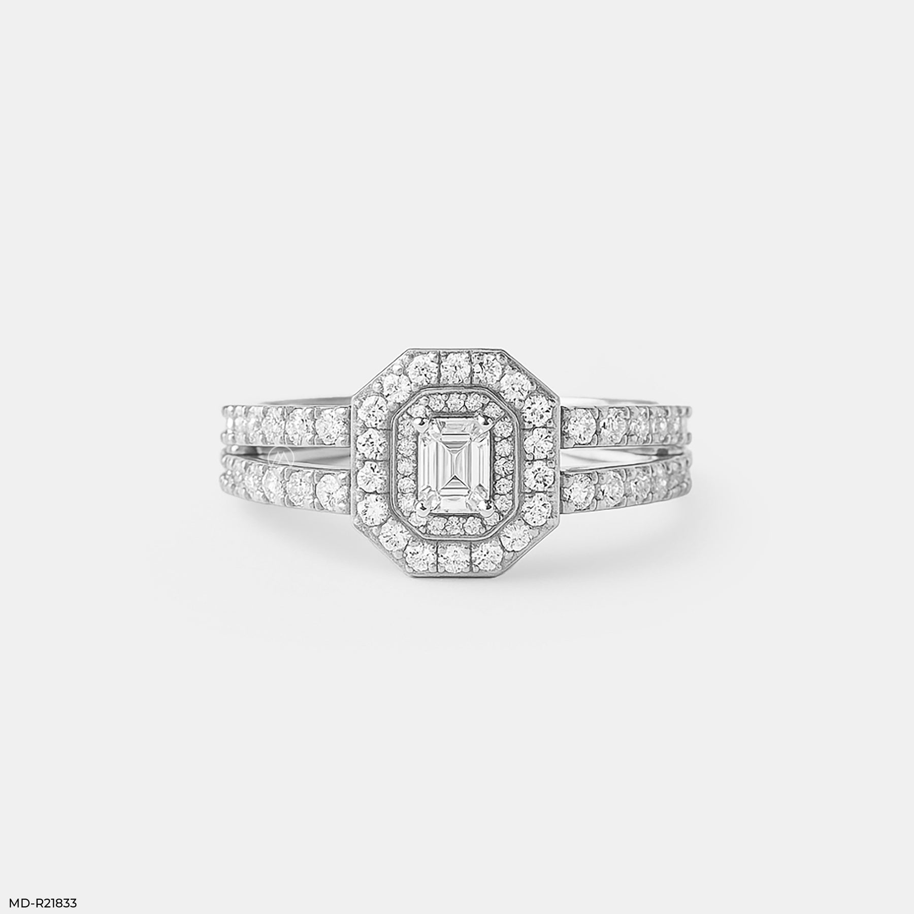 Emerald Cut Diamond Double Halo Ring 14K Yellow Gold