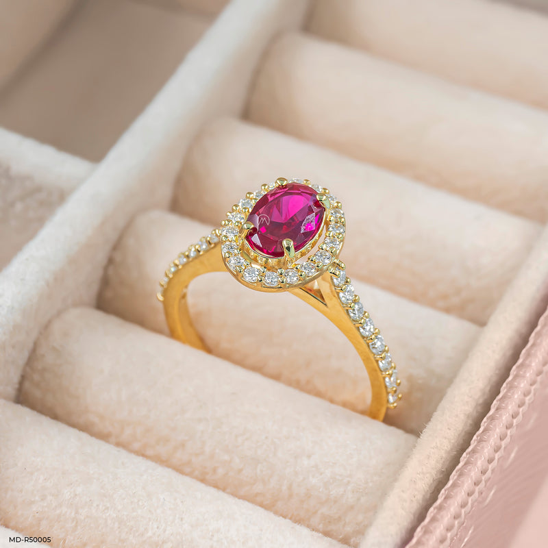 Crimson Oval Lab Diamond Ring 925 Sterling Silver