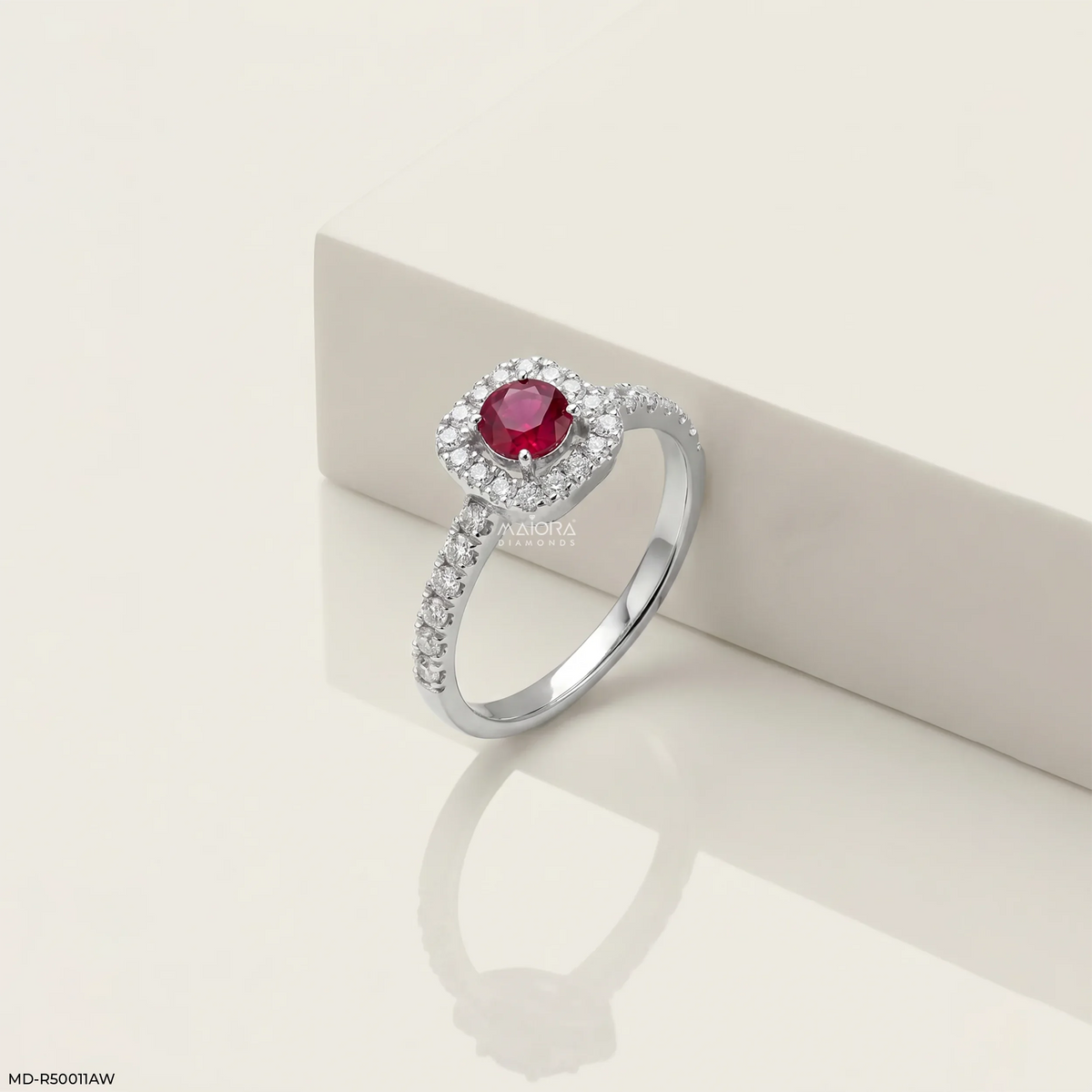 Timeless Round Halo Ruby Diamond Ring