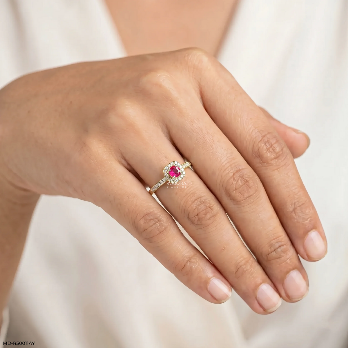 Stunning Round Ruby Halo Diamond Ring
