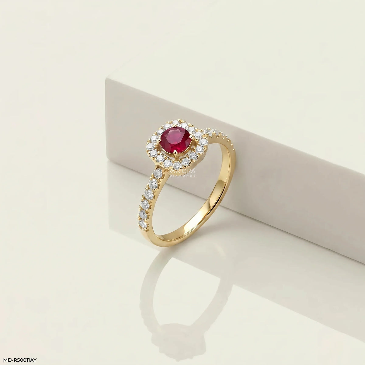 Stunning Round Ruby Halo Diamond Ring
