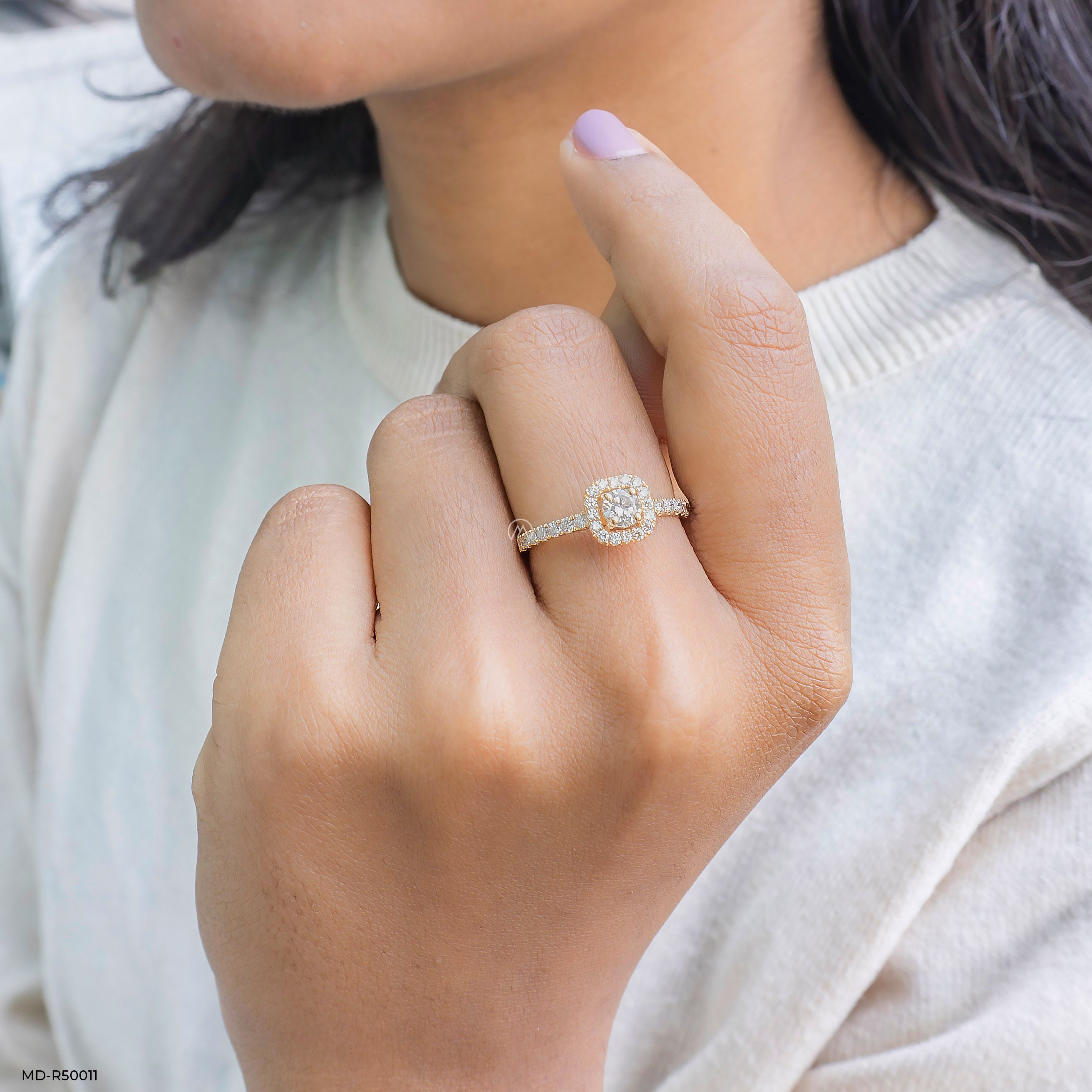 0.5 Carat Aurora Halo Lab Diamond Ring 14K Rose Gold