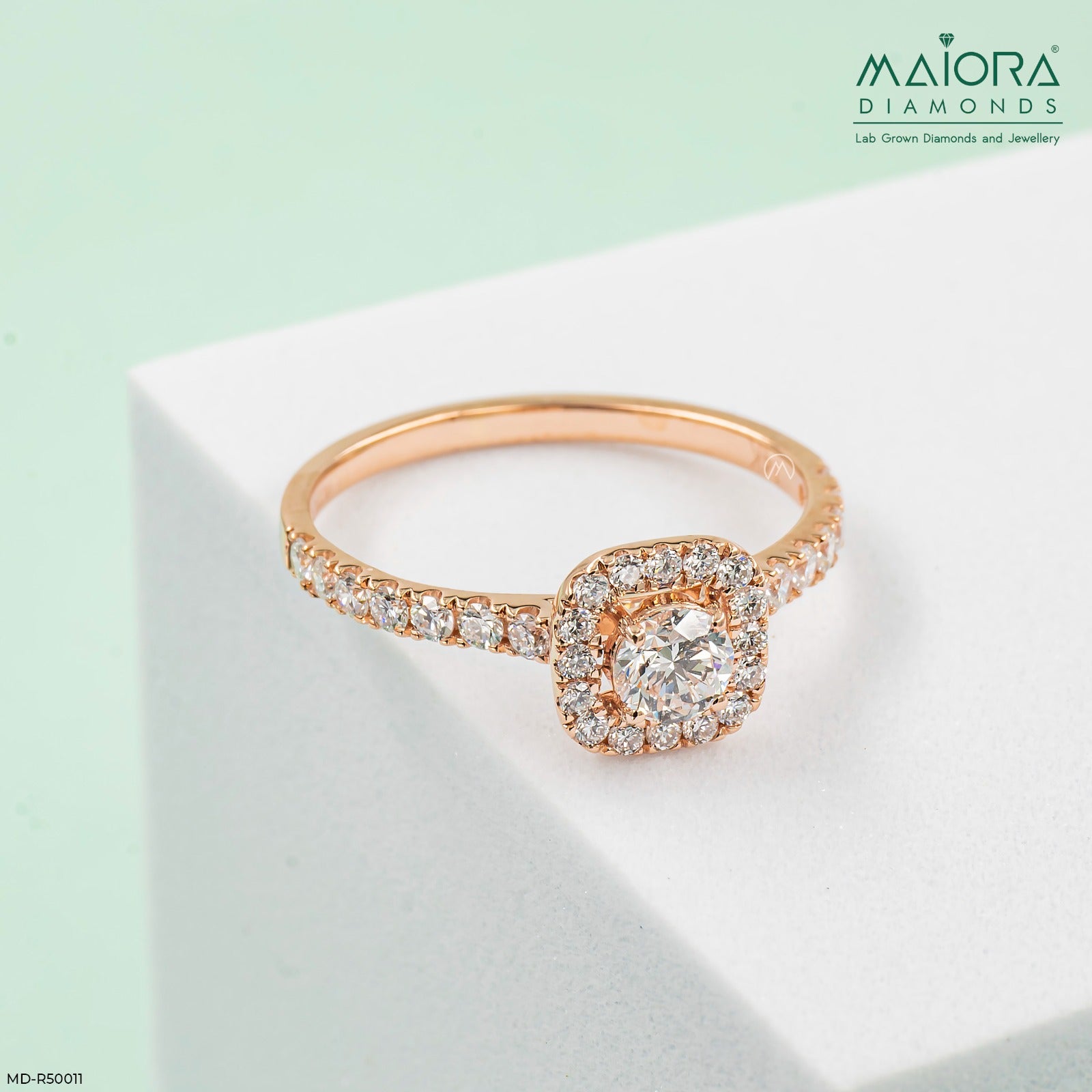 0.5 Carat Aurora Halo Lab Diamond Ring 14K Rose Gold