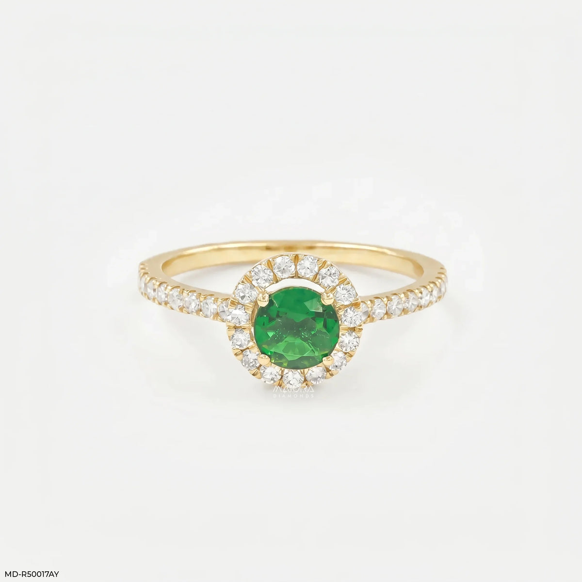 Greeny Round Emerald Diamond Ring