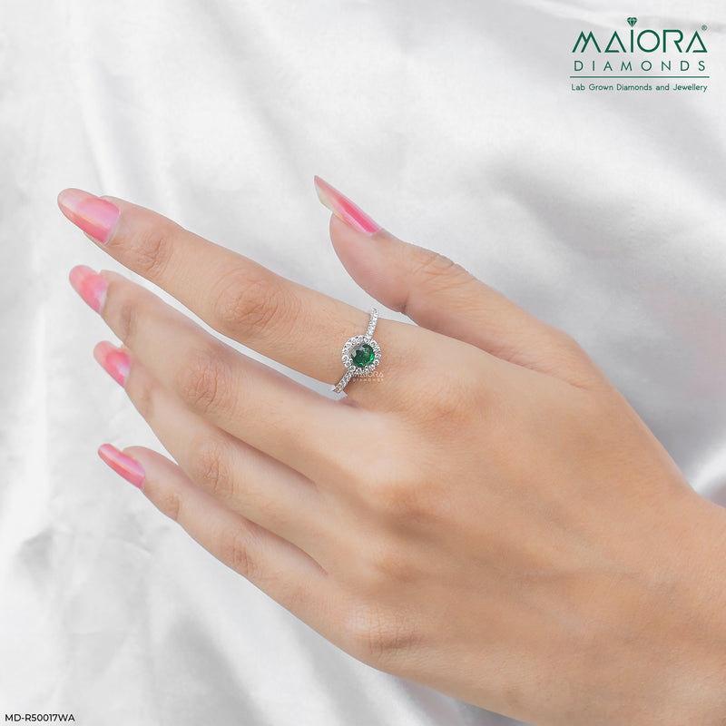 Emerald Bloom Halo Lad Diamond Ring 925 Sterling Silver