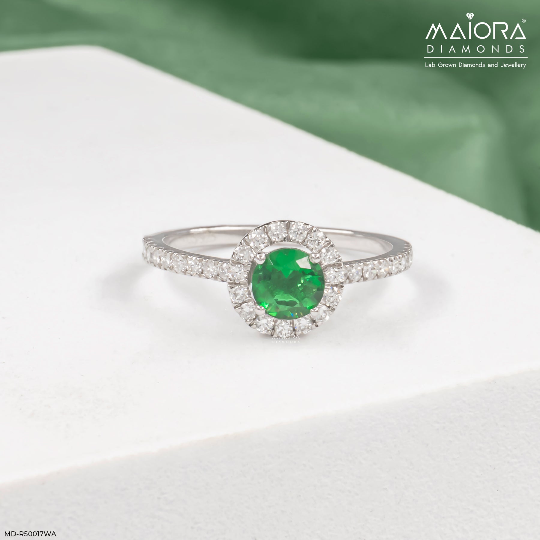 Emerald Bloom Halo Lad Diamond Ring 925 Sterling Silver