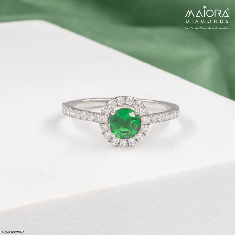 Emerald Bloom Halo Lad Diamond Ring 925 Sterling Silver