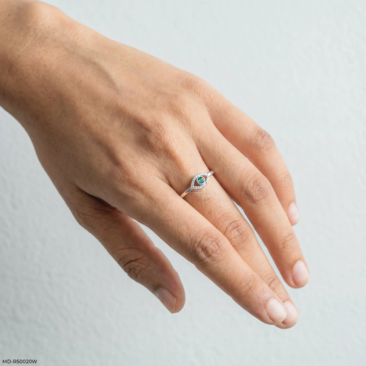 Evil Eye Round Emerald Diamond Ring