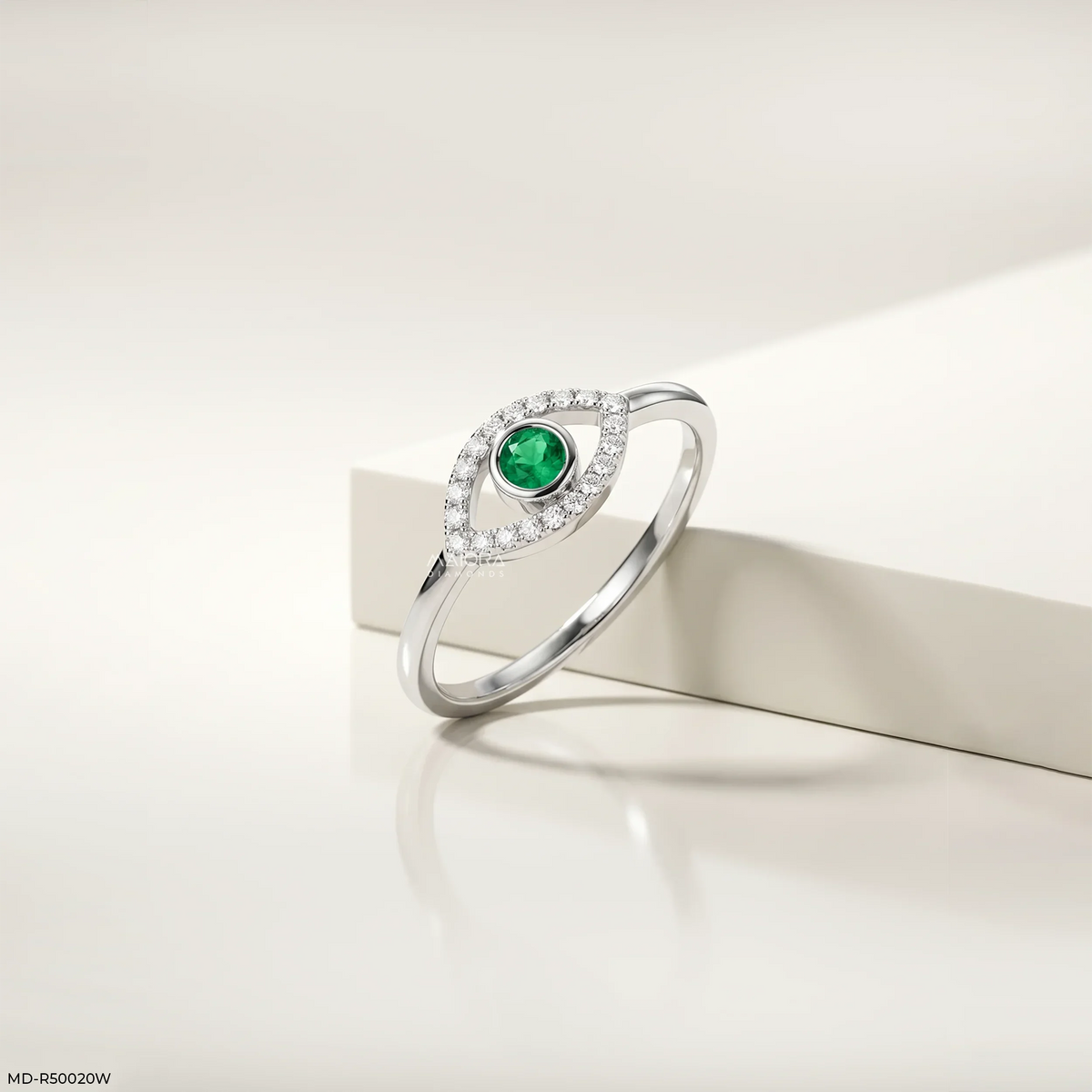 Evil Eye Round Emerald Diamond Ring