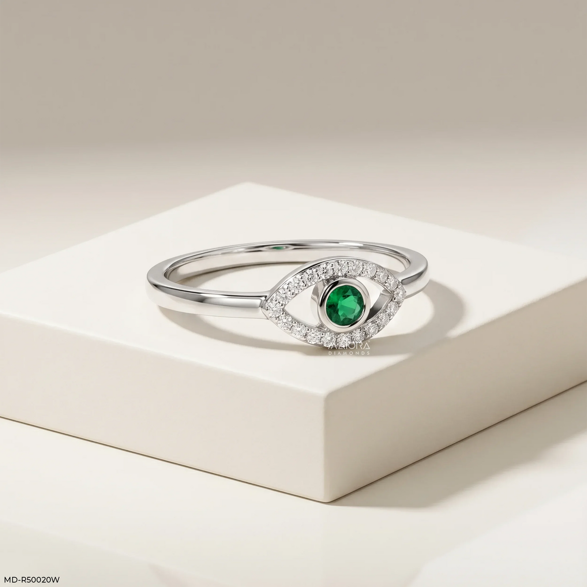 Evil Eye Round Emerald Diamond Ring