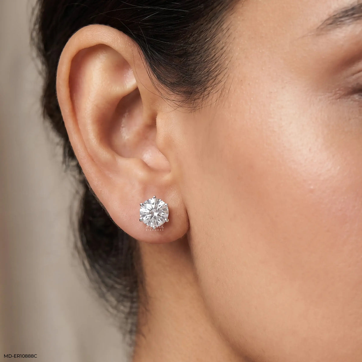 6 Carat Gracious Crown Round Solitaire Diamond Studs Earrings