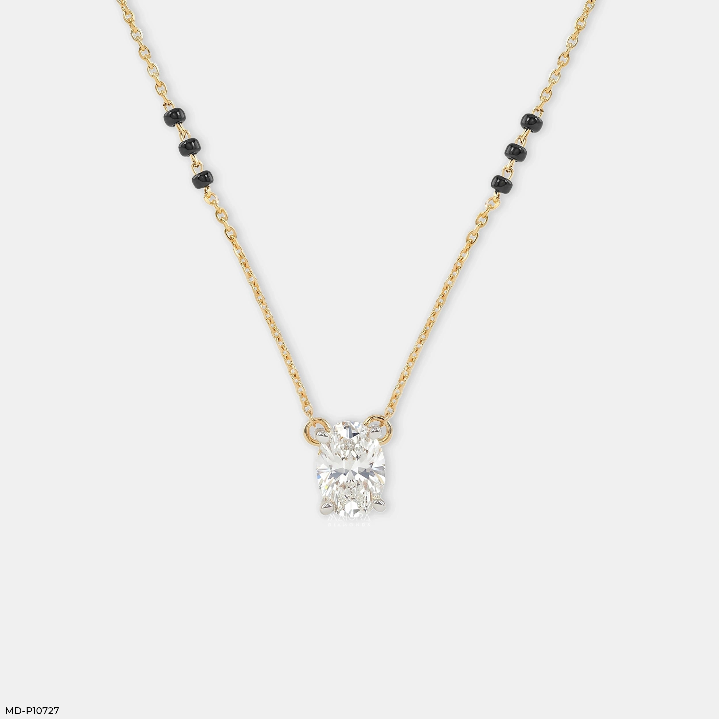 Majestic Solitaire Oval Diamond Mangalsutra 9K Yellow Gold