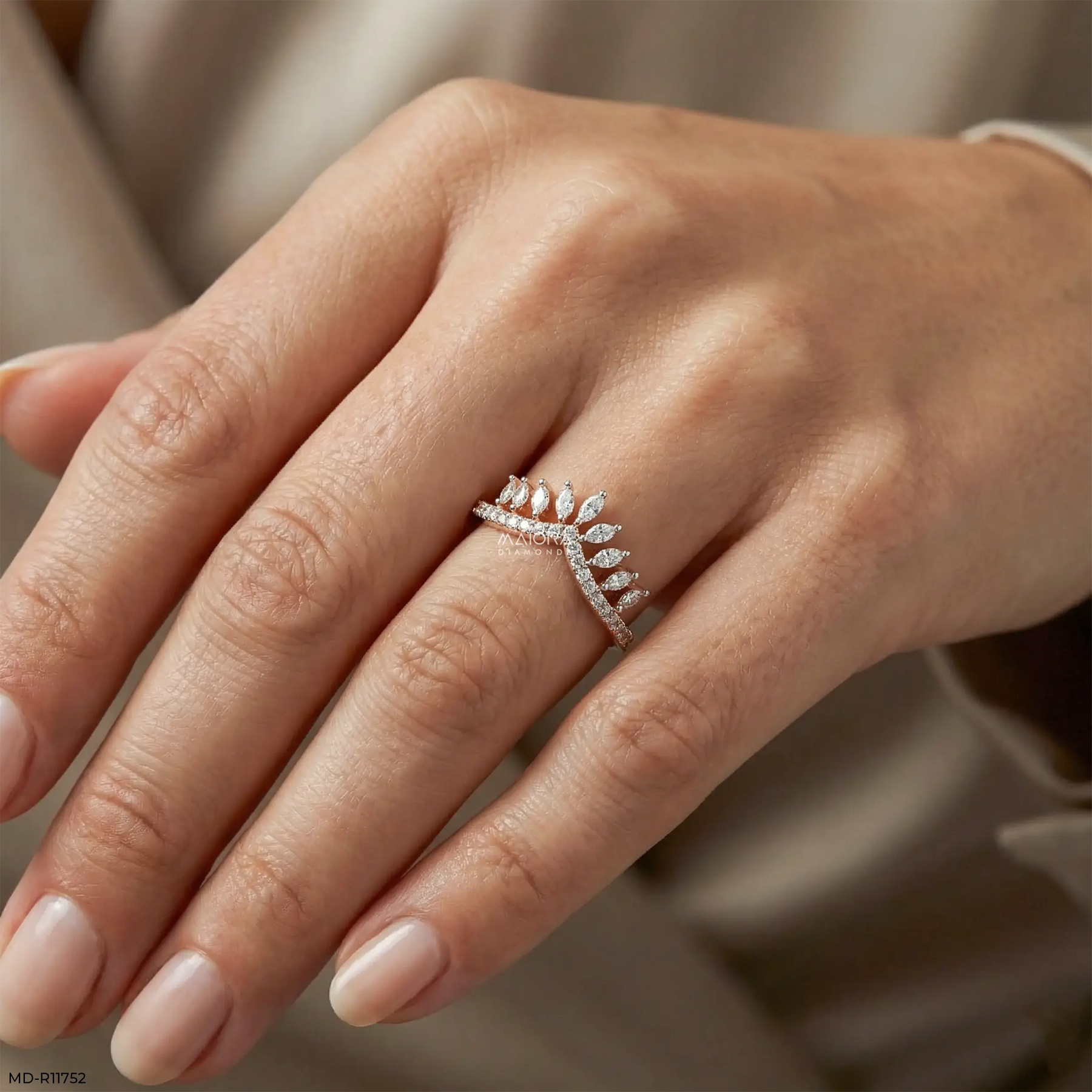 Marquise Crown Diamond Ring 9K Yellow Gold